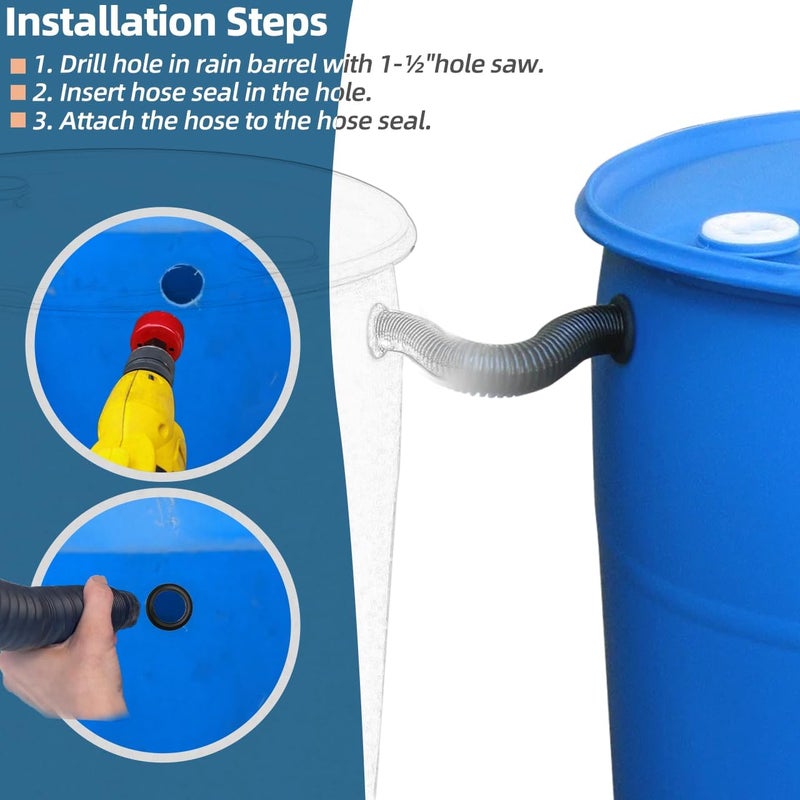 XCWT Rain Barrel Hose Connector Kit Link 2 Rain Water Barrels to Store More Rainwater for Home Garden Outdoor Chores, With Hole Saw and Gaskets - Image 4